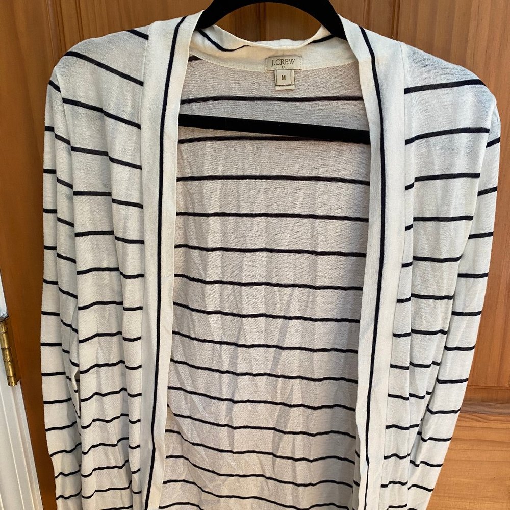 J. Crew Factory Navy & White Striped Cardigan